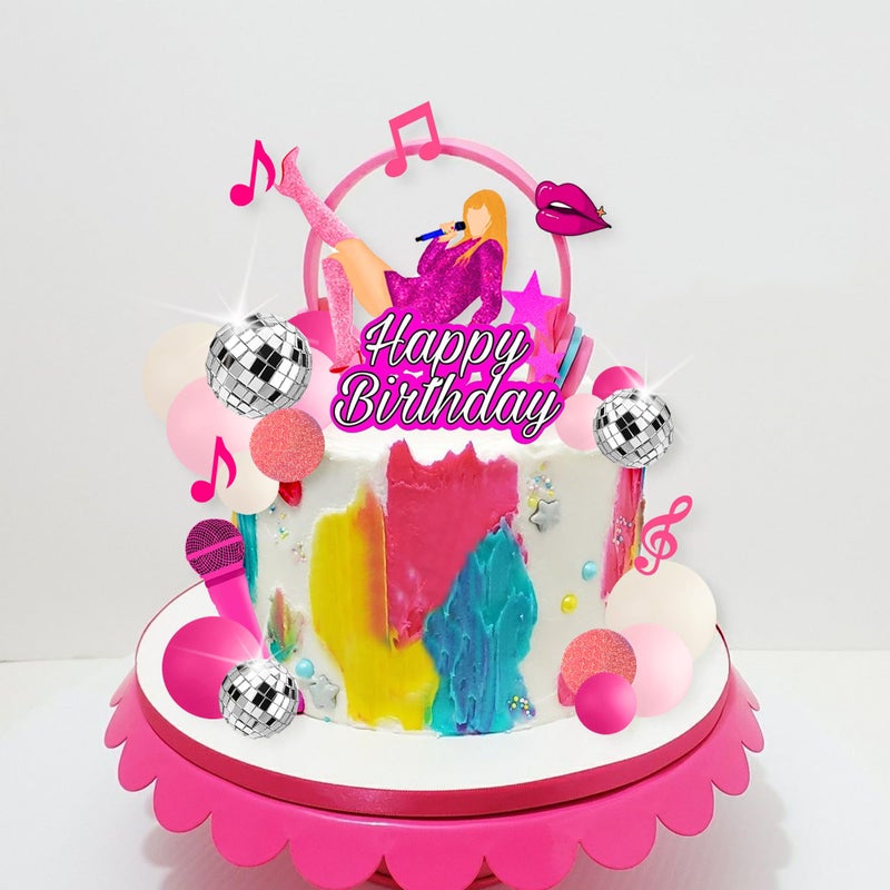 ZXSWEET DRWATE 26 PCS Music Cake Toppers Pink Girl Birthday Cake Topper and Disco cake topper for Music Birthday Party Decorations Supplies (1) - Image 5